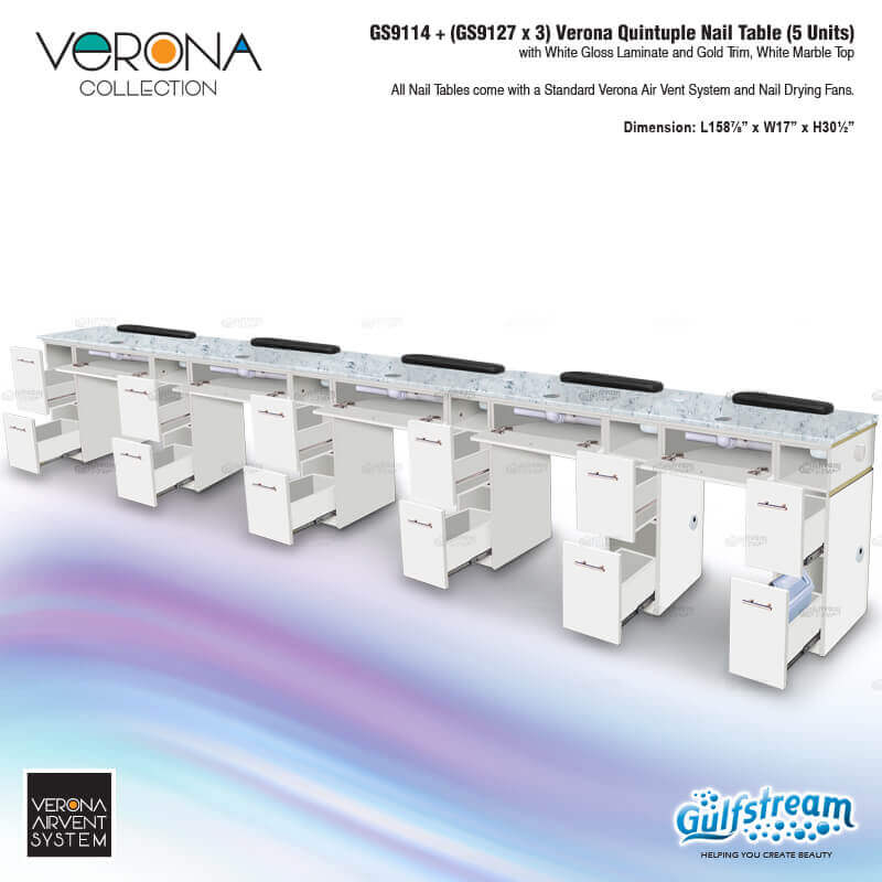 Gulfstream GS9114 + (GS9127 x 3) Verona Quintuple Nail Table (5 Units)