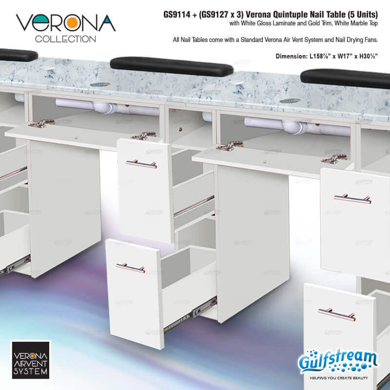 Gulfstream GS9114 + (GS9127 x 3) Verona Quintuple Nail Table (5 Units)