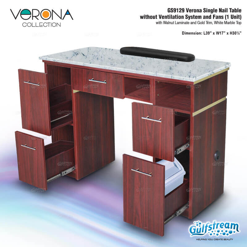 Gulfstream GS9129 Verona Single Nail Table without Ventilation System and Fans (1 Unit)